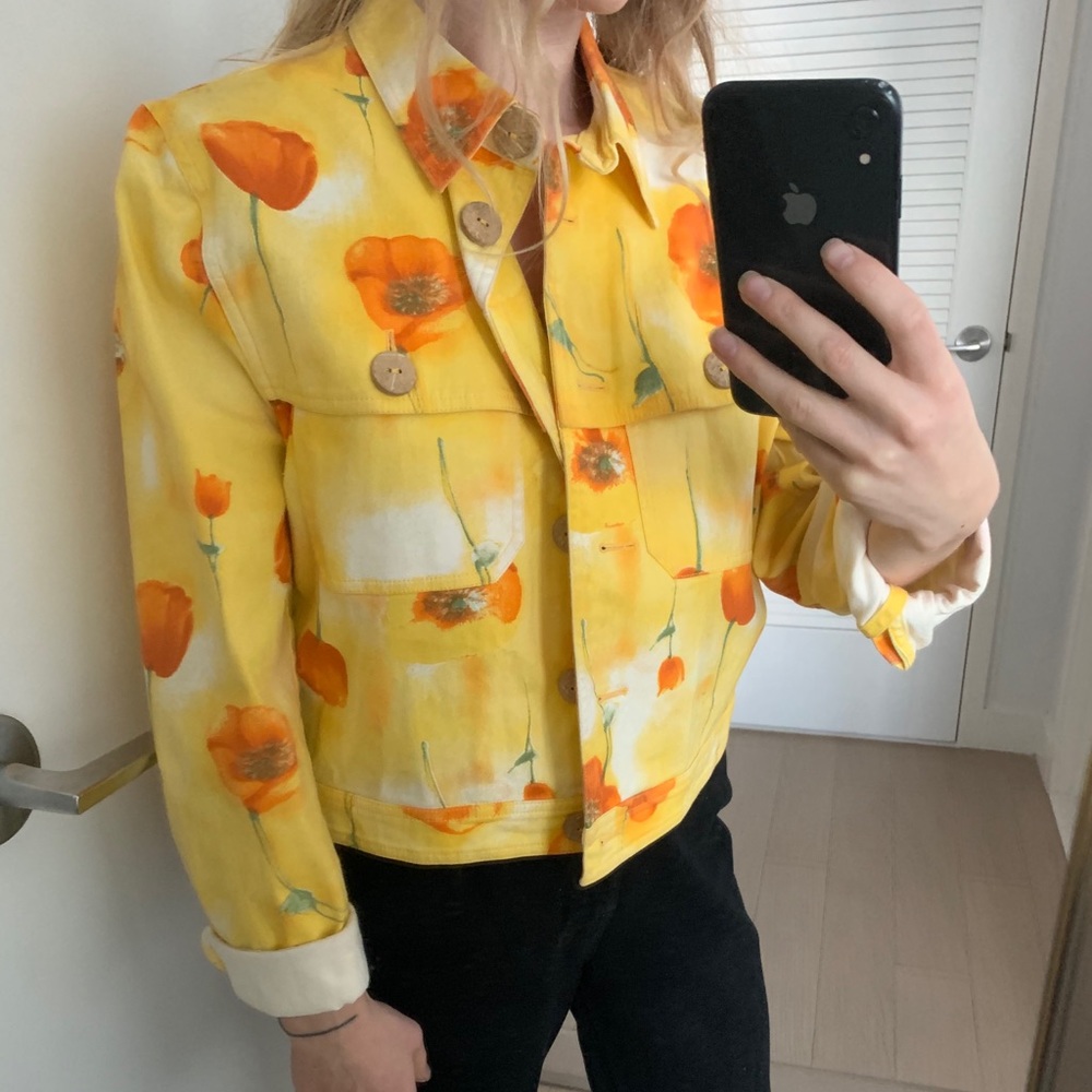Vintage yellow print denim jacket